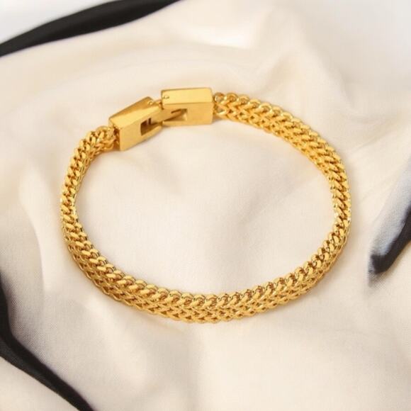 NEW 18K yellow gold plated double layer wheat chain bracelet jewelry B20B - Picture 4 of 7